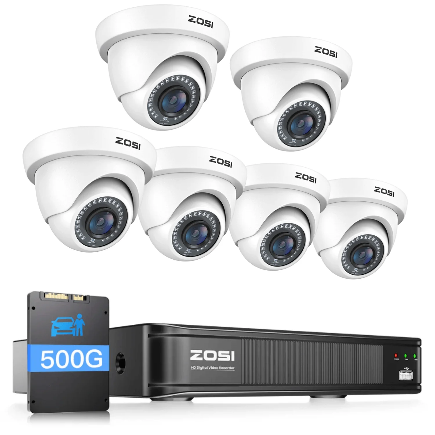 Zosi Official Store C419 1080P 8CH CCTV Security Camera System + Optional Hard Drive, 6 / 500GB SSD / White