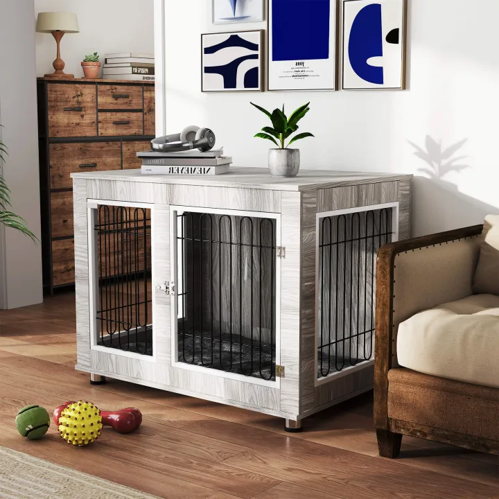 Indoor Dog Kennel w/ Soft Cushion, Double Door for Large Dogs, 106 x 74 x 81.5cm