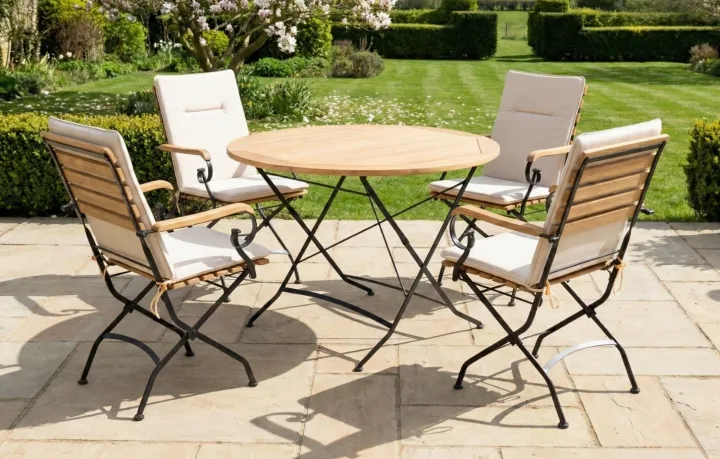 Sicily 4 Seater Teak and Wrought Iron Round 110cm Garden Dining Set