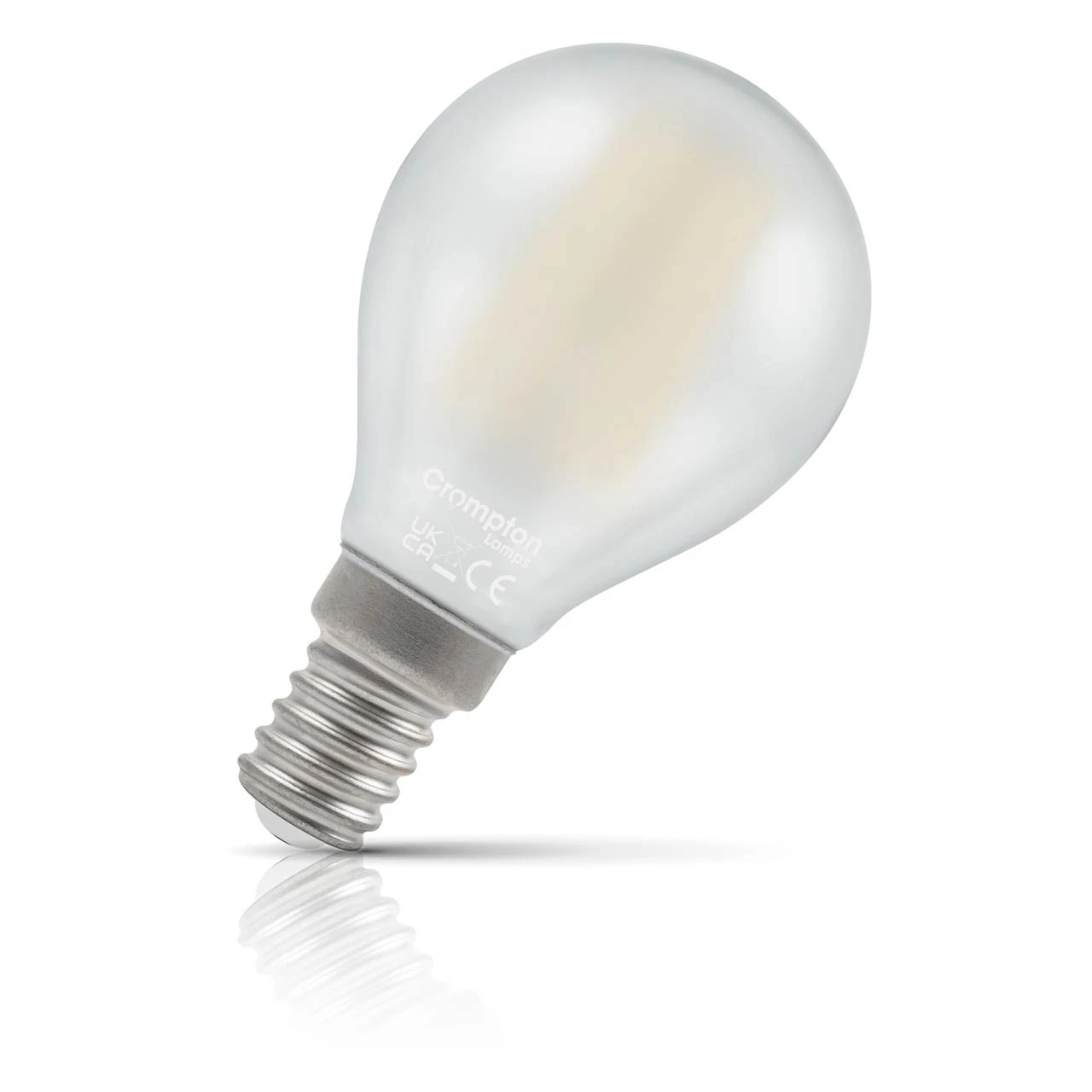 Crompton Lamps Crompton Golfball LED Light Bulb E14 4.2W (40W Eqv) Dim Warm White Pearl Filament Round Small Screw Frosted
