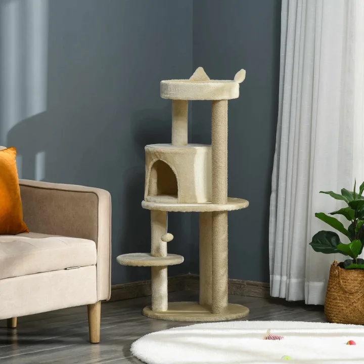 104 cm Cat Tree, Cat Condo Tree Tower, Cat Activity Centre with Scratching Posts, Plush Perch, Hanging Ball