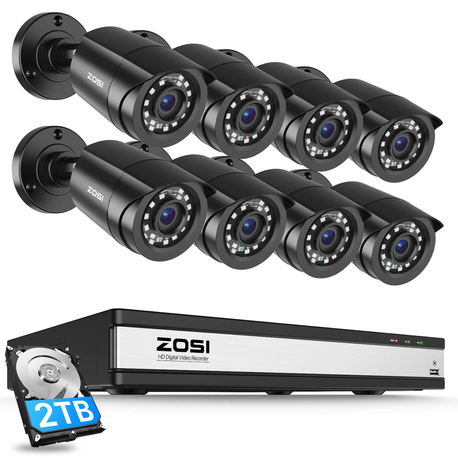 Zosi Official Store C106 1080P HD-TVI Security Camera System + 16 Channel DVR with 2TB/4TB Hard Drive, 4TB / 12 / White