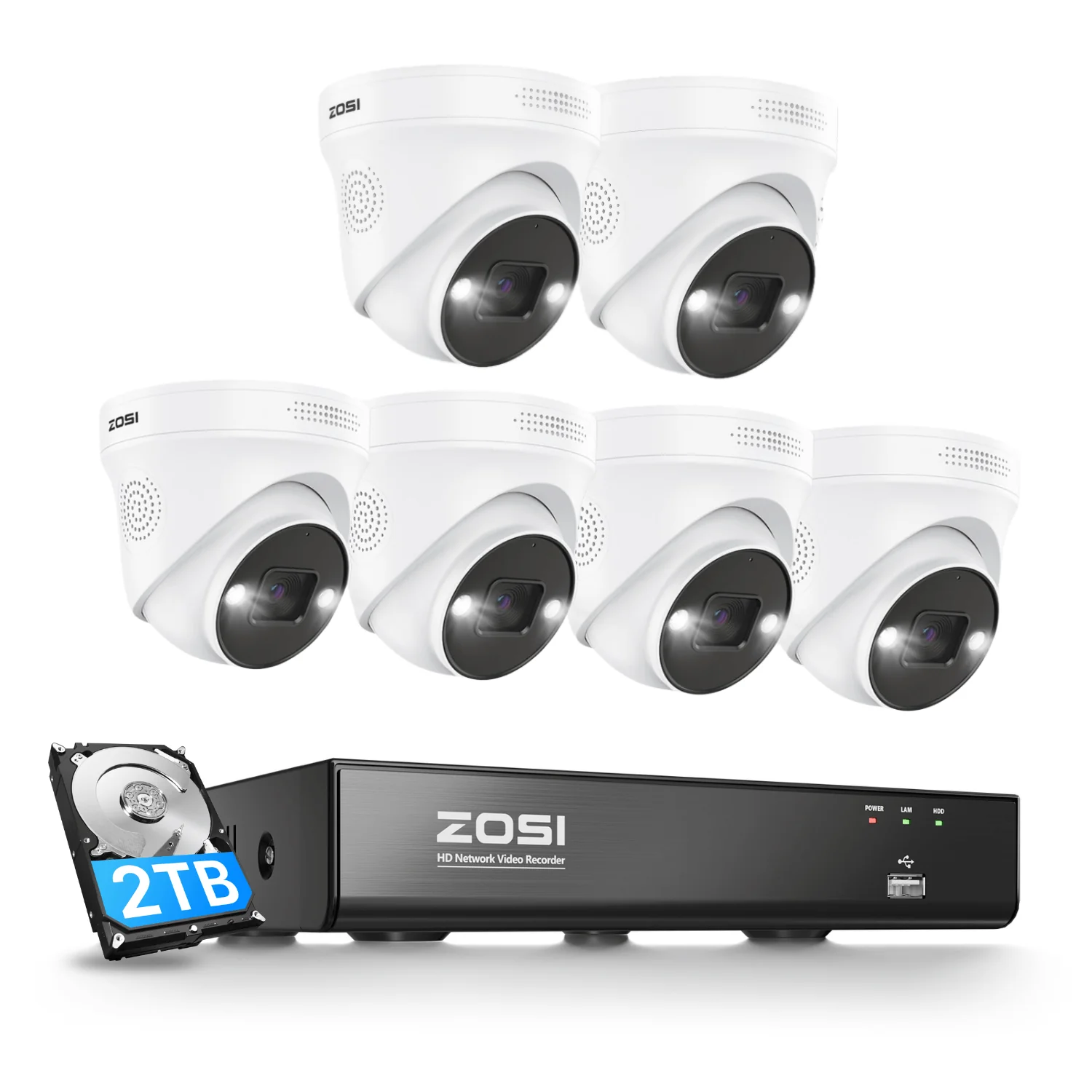 Zosi Official Store C225 4K PoE Security Camera System + 4K 8CH PoE NVR with 2TB HDD, 6 / 2TB HDD