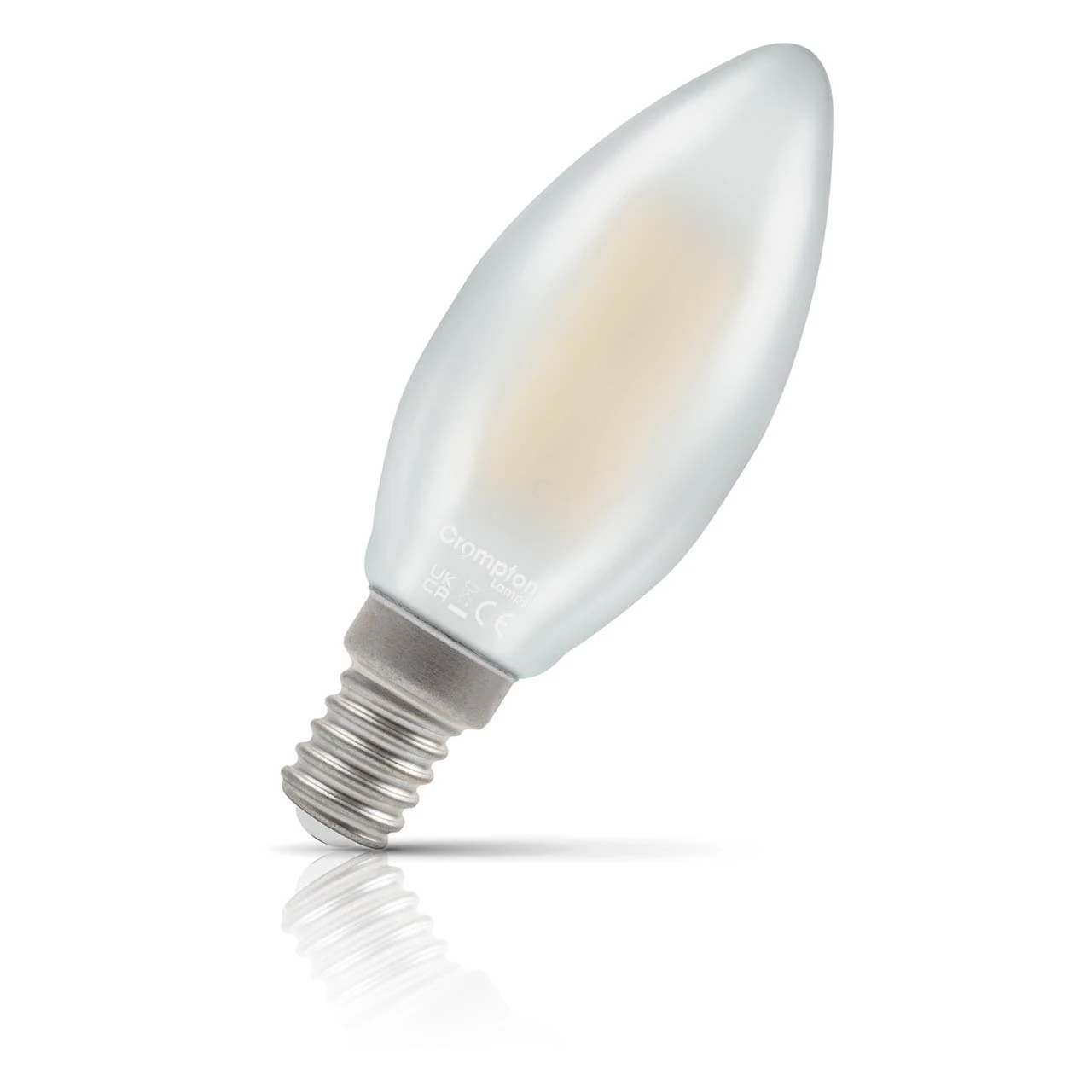 Crompton Lamps Crompton Candle LED Light Bulb E14 4.2W (40W Eqv) Dim Warm White Pearl Filament Small Screw Frosted