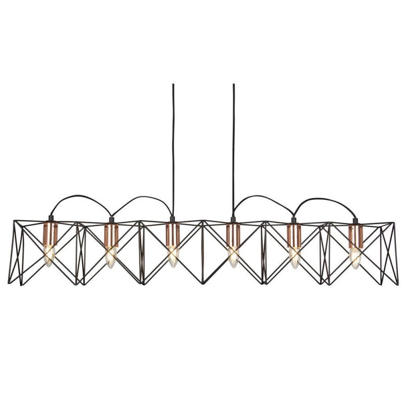 Searchlight Lighting Searchlight 8416-6BK Anthea Six Light Bar Ceiling Pendant Light In Black And Copper
