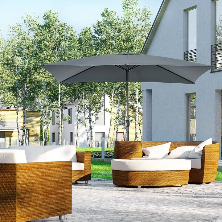 3x2m Patio Parasol Garden Umbrellas Canopy with Aluminum Tilt Crank Rectangular Sun Shade Steel