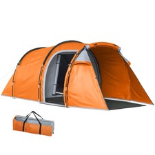Outsunny 2 Man Camping Tent with 2 Rooms Porch Vents Rainfly, Orange