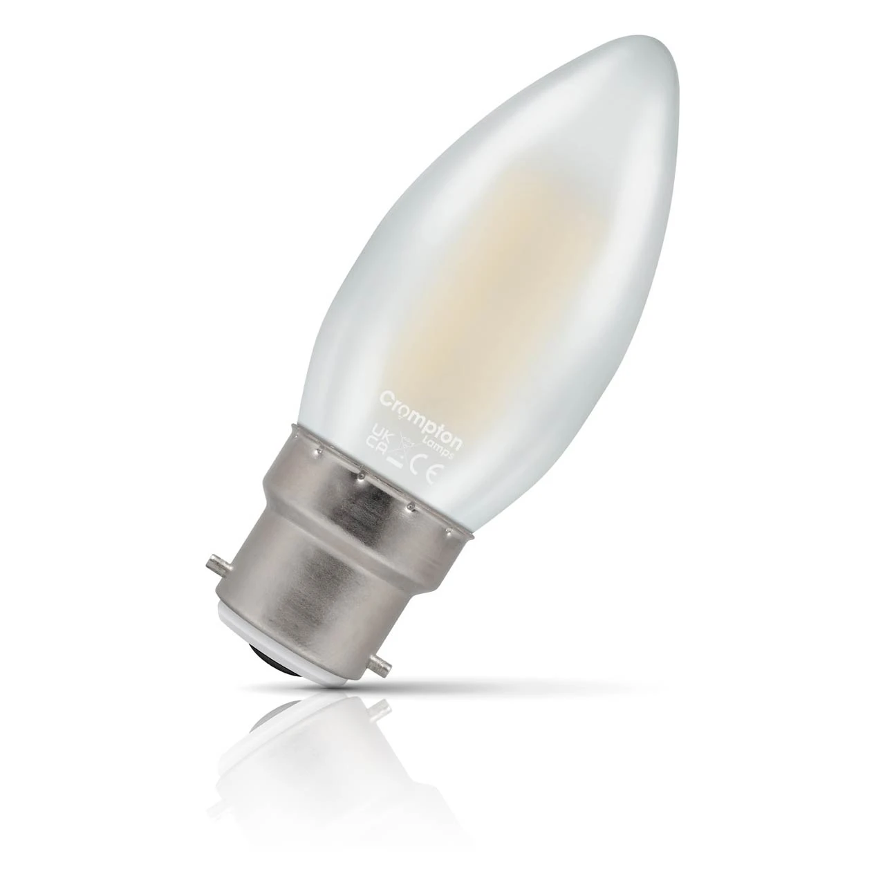 Crompton Lamps Crompton Candle LED Light Bulb B22 4.2W (40W Eqv) Dim Warm White Pearl Filament Bayonet Frosted