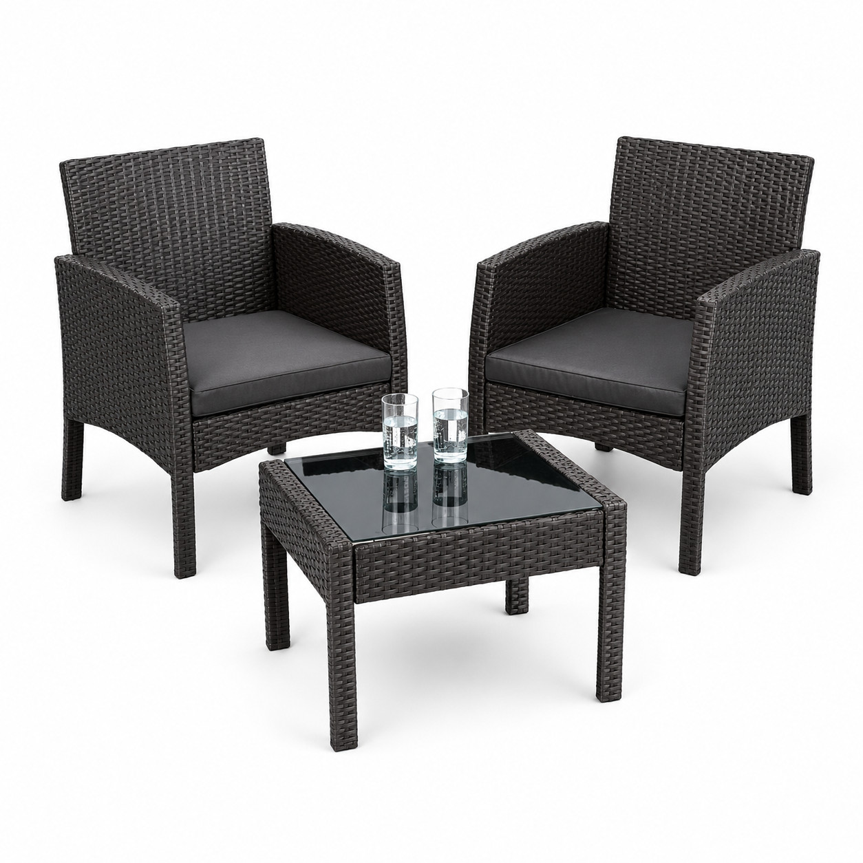 Rattan Armchair Bistro Set 2 Chairs & Table Garden Furniture Outdoor Patio Set