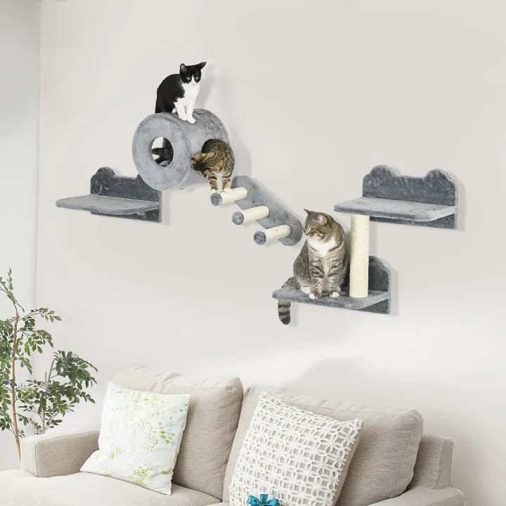 4PCs Wall-Mounted Cat Tree, with Steps, Perch, Cat House