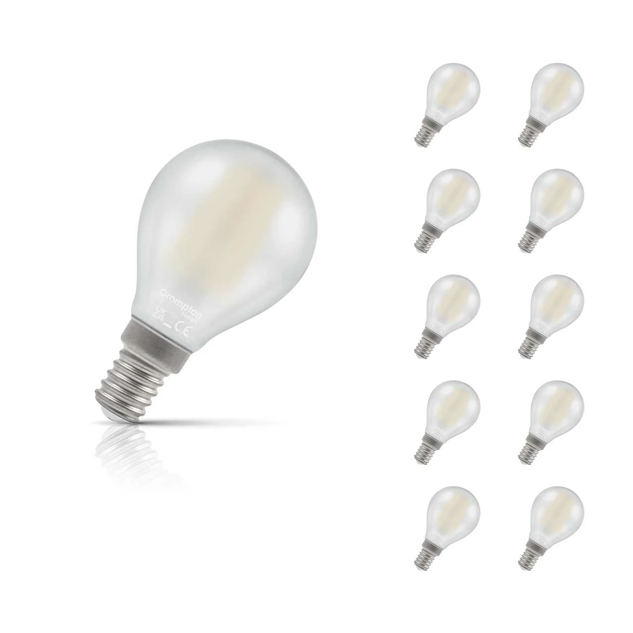 Crompton Lamps 10-Pack Crompton Golfball LED Light Bulbs E14 4.2W (40W Eqv) Dim Warm White Pearl Filament Round Small Screw Frosted