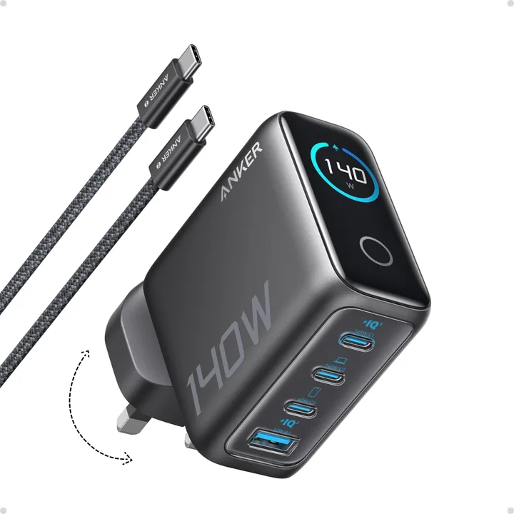 UK-Anker Anker 140W Max 4-Port GaN Charging Blocks,Smart Display for MacBook Charger