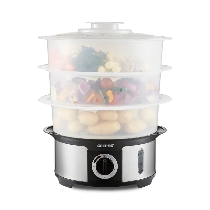 Geepas | For you. For life. 3-Tier Electric Stainless Steel Food Steamer and Cooker 12L