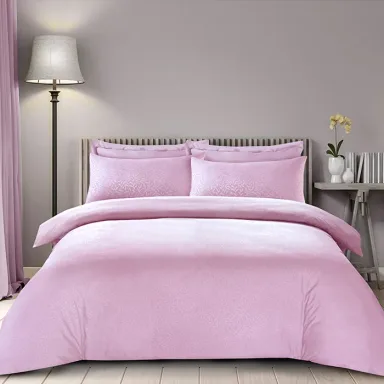 Embossed Duvet Cover Set in Light Pink Leaf
