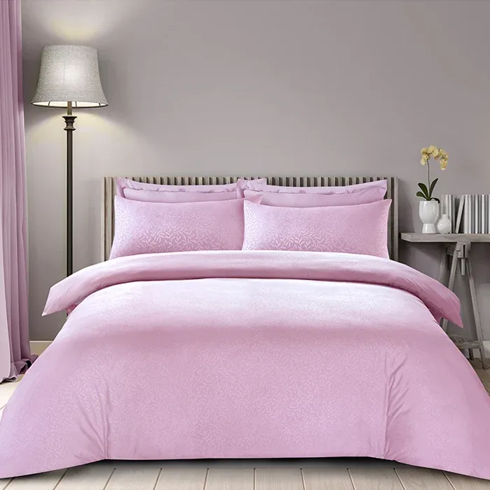 LYMA Bedding | UK Embossed Duvet Cover Set in Light Pink Leaf - Leaf / Single