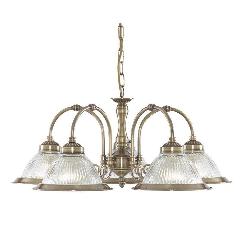 Searchlight Lighting Searchlight 9345-5 American Diner 5 Light Ceiling Pendant In Antique Brass