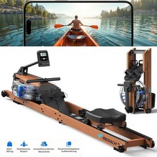 MERACH R28 Foldable Wood Rowing Machine for Home Gym Water Resistance with 180kg