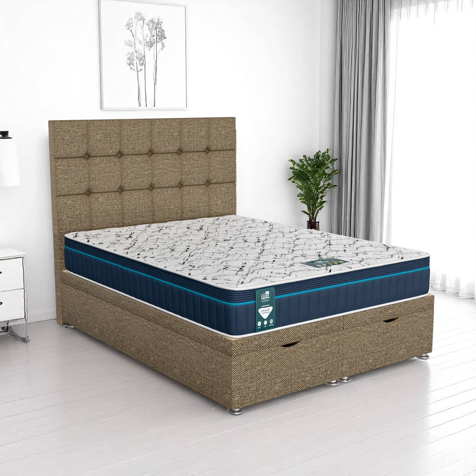 Luxe Mattresses Luxe Classic Cubic Panel Ottoman - Ascot Denim, Euro Queen 160 x 200 cm