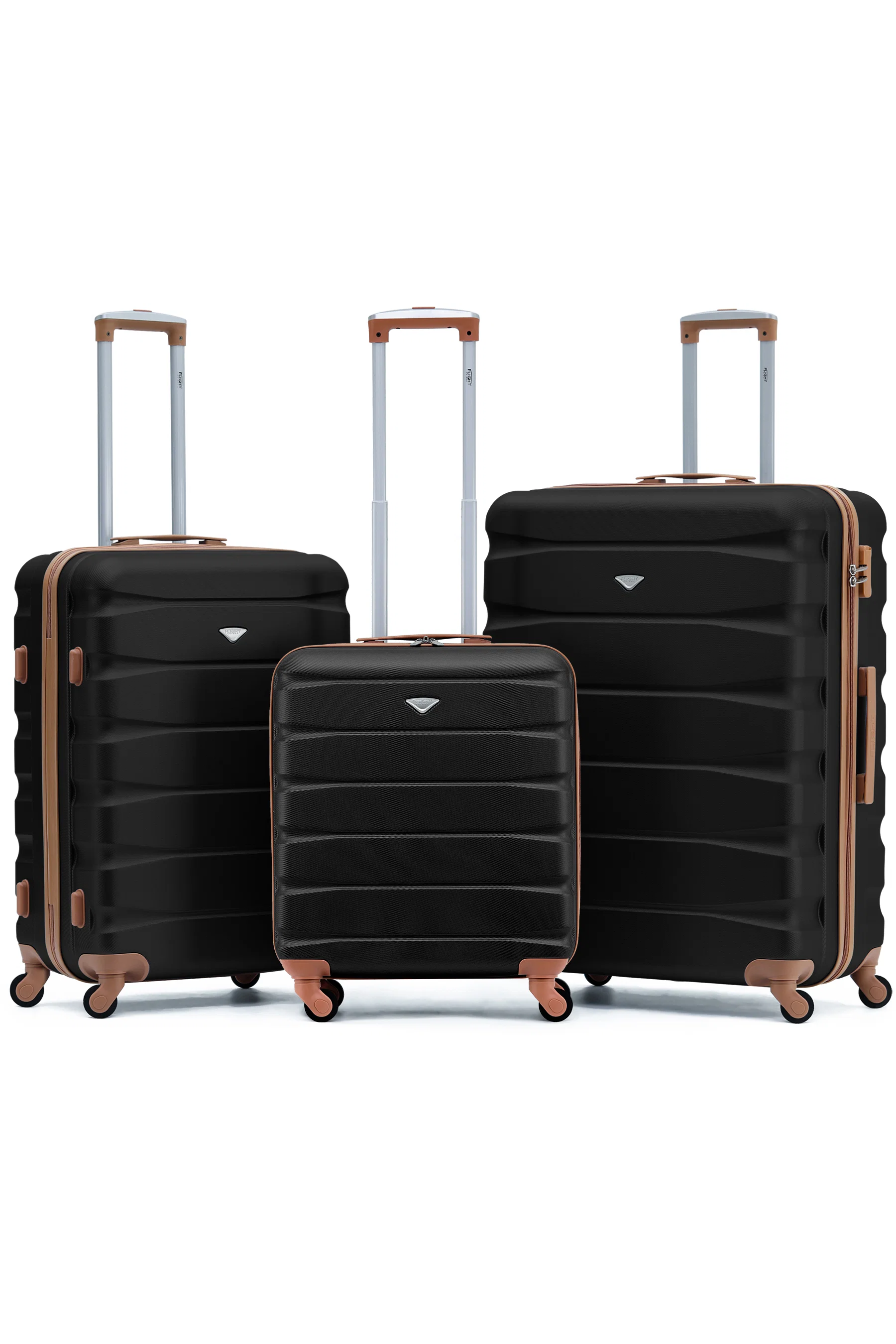 SAFIR 3-Piece Suitcase Set (56x45x25cm + Medium + Large) - Black / Tan / Set of 3