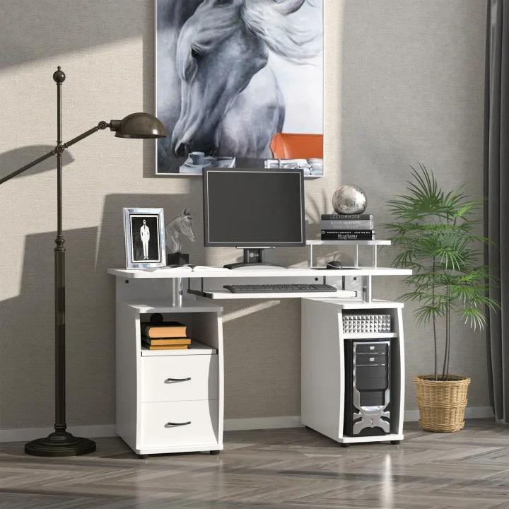 Computer Desk Office PC Table Workstation with Keyboard Tray, CPU Shelf, Drawers, Sliding Scanner Shelf