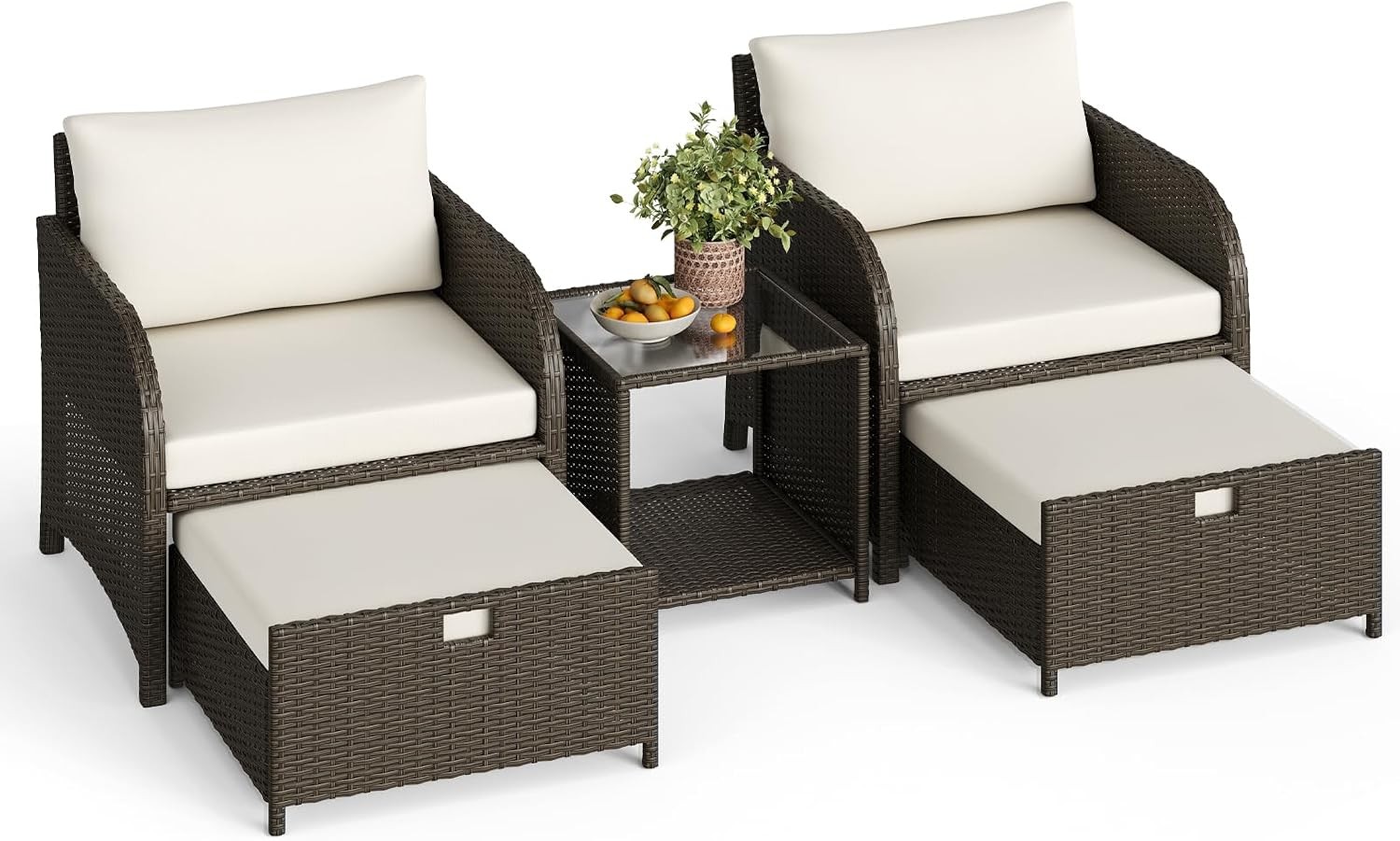 5 Piece Rattan Garden Furniture Set Balcony Furniture Table Chair Stool Lounge