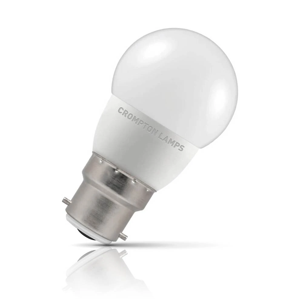 Crompton Lamps Crompton Golfball LED Light Bulb B22 4.9W (40W Eqv) Cool White Opal Round Bayonet Frosted