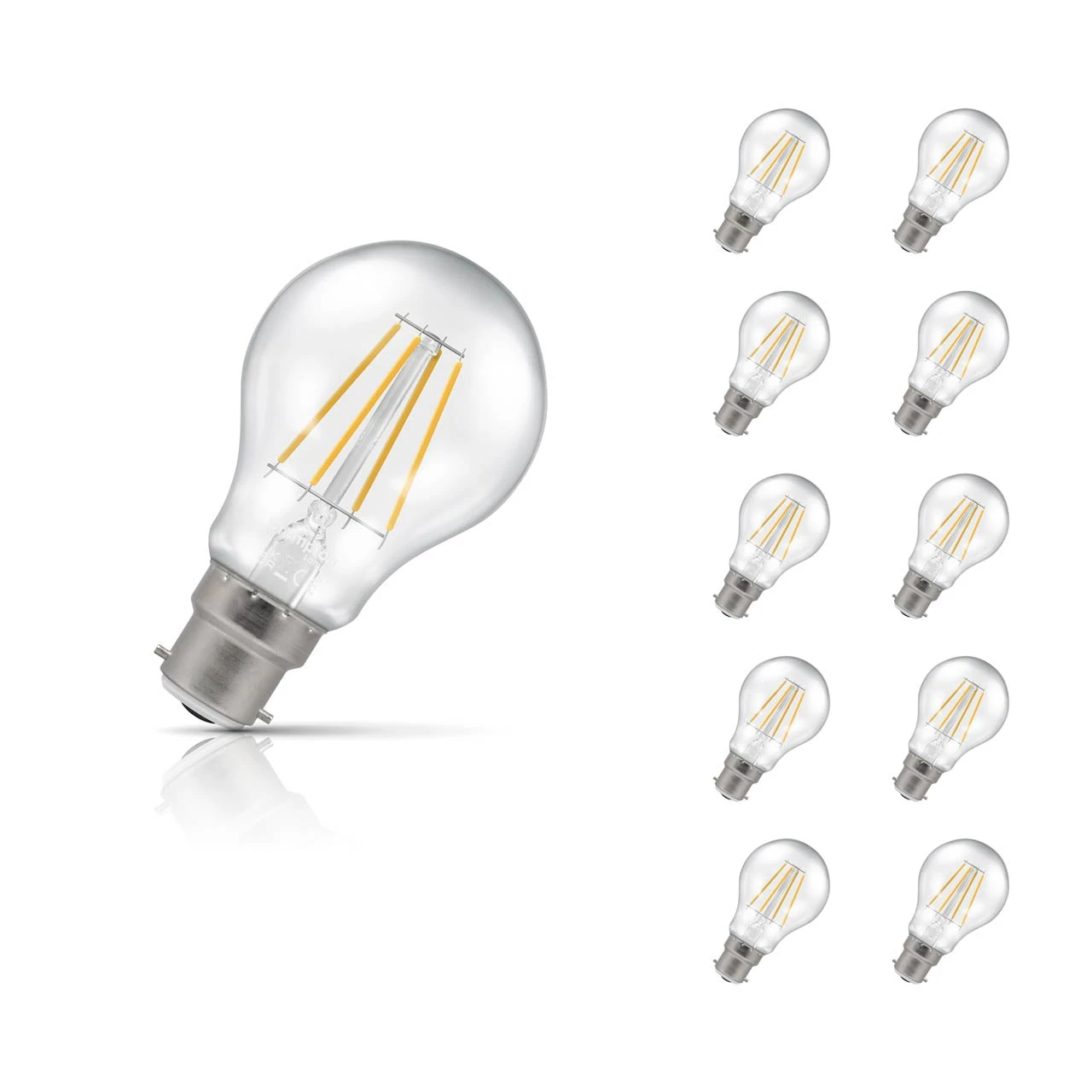 Crompton Lamps 10-Pack Crompton GLS LED Light Bulbs B22 4.2W (40W Eqv) Dimmable Warm White Clear Filament Bayonet