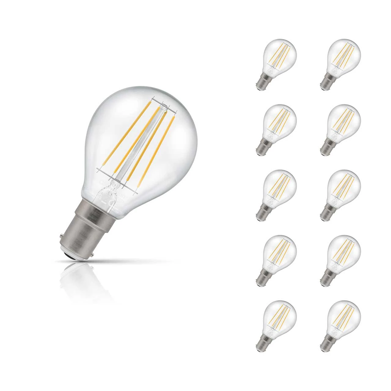 Crompton Lamps 10-Pack Crompton Golfball LED Light Bulbs B15 4.2W (40W Eqv) Dim Warm White Clear Filament Round Small Bayonet
