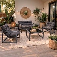 Neo 4 Piece Outdoor Patio Garden Furniture Set Cushions Metal Chairs Sofa Table