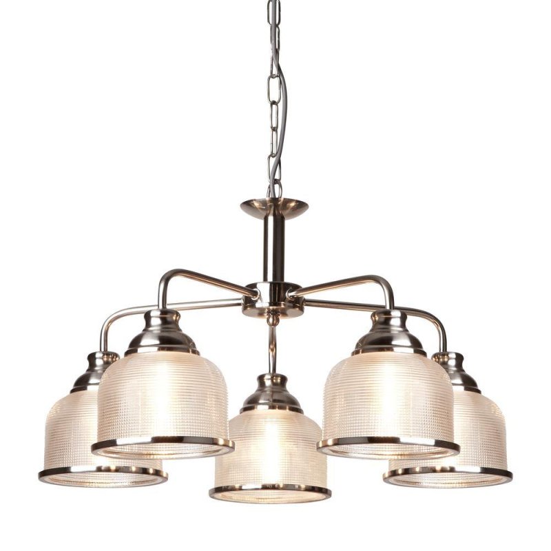 Searchlight Lighting Searchlight 1685-5SS Bistro II Five Light MultiArm Ceiling Light In Satin Silver With Glass Shades