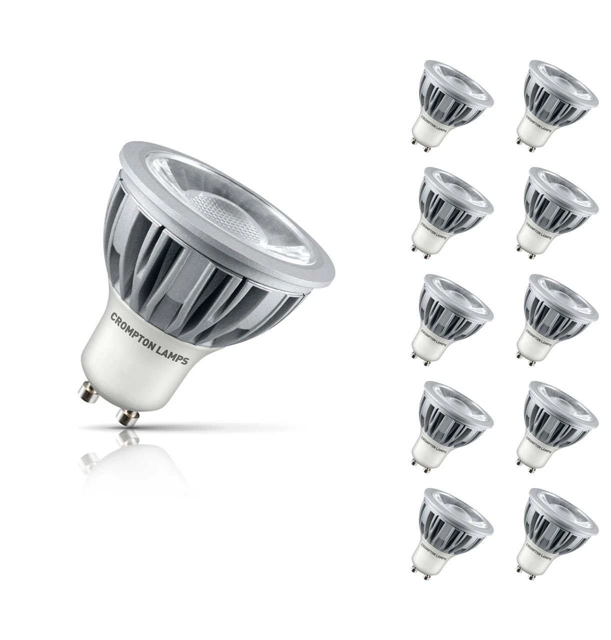 Crompton Lamps 10-Pack Crompton GU10 Spotlight LED Light Bulbs 5W (50W Eqv) Cool White Clear Halogen Replacement High Performance 45°