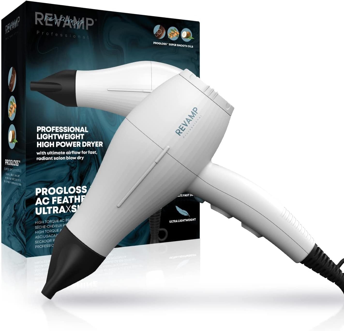 REVAMP Progloss 3850 2300W Ionic Hair Dryer White Lightweight DR-3850 RRP £79.99