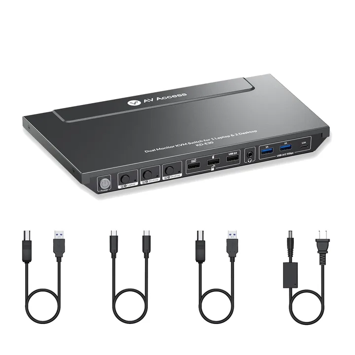 v AV Access-UK AV Access Docking Station KVM Switch 2 Monitors 3 Computers, 1 Laptop & 2 PCs, Dual 4K@60Hz Monitors, EDID Emulation, 100W USB C Charging, 1G Ethernet
