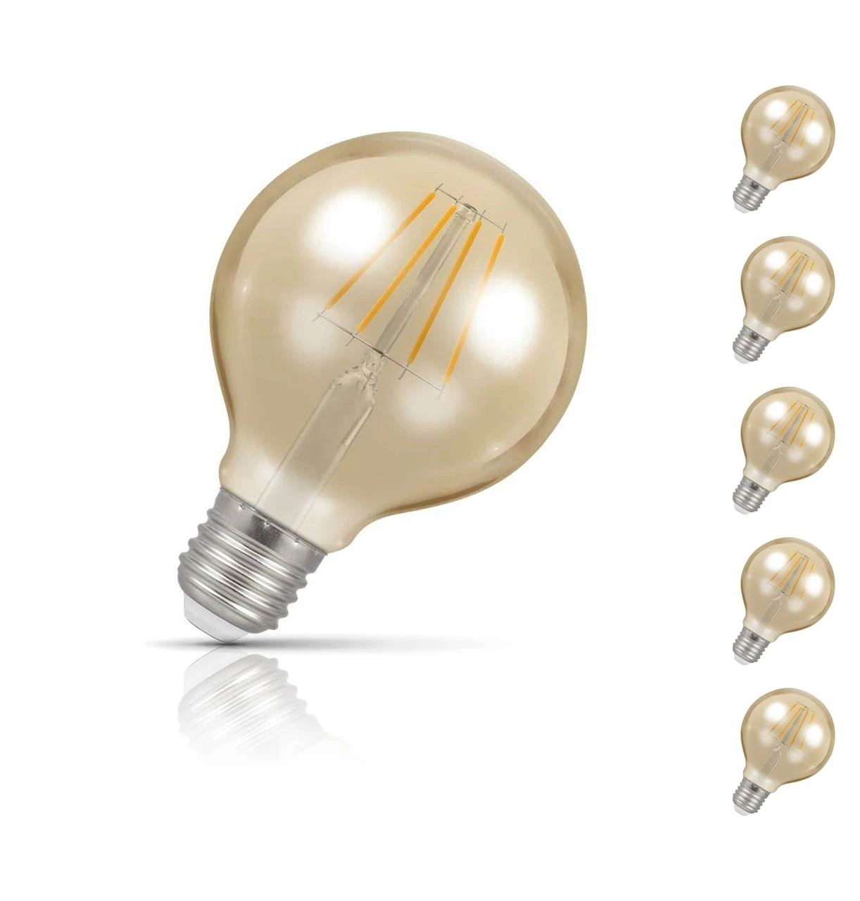 Crompton Lamps 5-Pack Crompton Globe LED G80 Light Bulbs E27 4.5W (35W Eqv) Dim Extra Warm White Antique Filament Screw Vintage Large