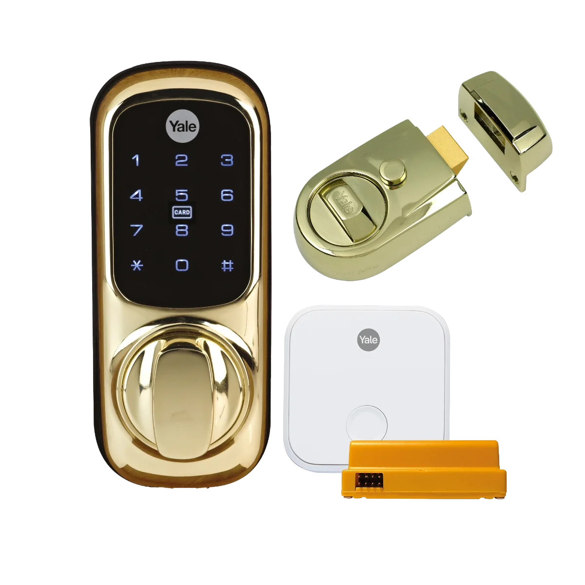Yale Keyless Polished Brass Smart Lock + Nightlatch + Connect Kit Bundle