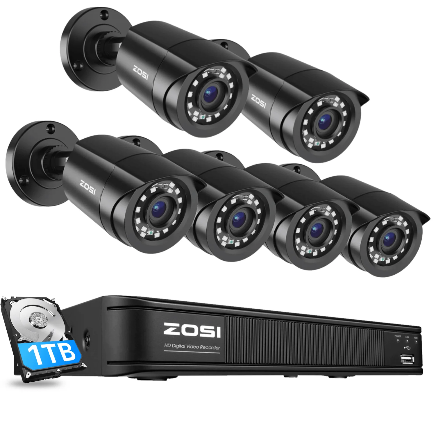 Zosi Official Store C106 1080P 8CH CCTV Security Camera System + Optional Hard Drive, 6 / 1TB Hard Drive / Black