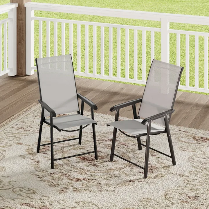 Garden Sanctuary Metallic-Frame and Fabric Foldable Chairs Set of 2
