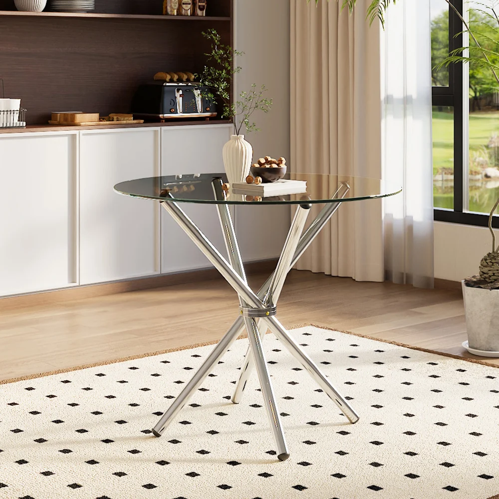 Garden Sanctuary Tempered Glass Crossover Round Dining Table