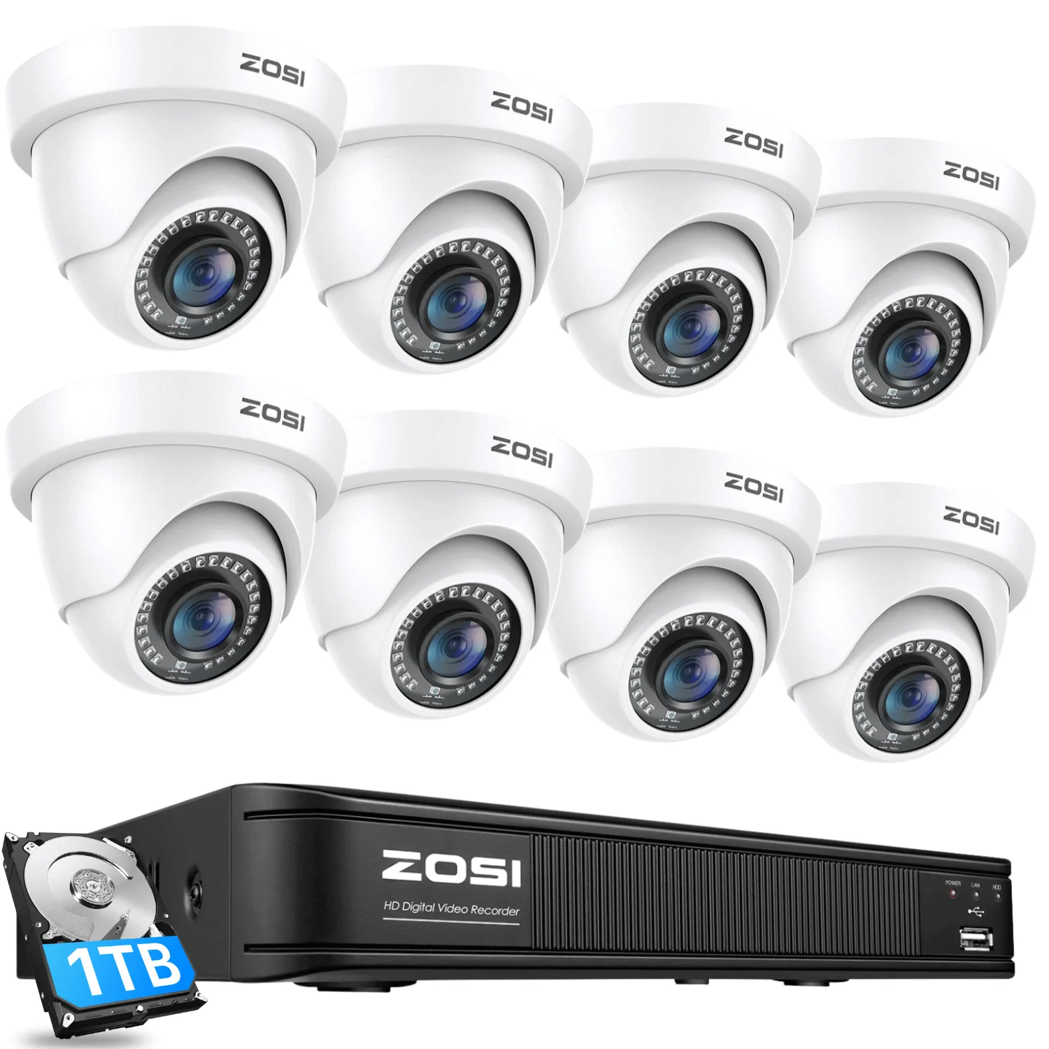 Zosi Official Store C419 1080P 8CH CCTV Security Camera System + Optional Hard Drive, 8 / 1TB Hard Drive / White