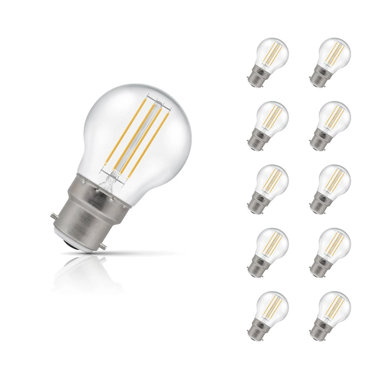Crompton Lamps 10-Pack Crompton Golfball LED Light Bulbs B22 4.2W (40W Eqv) Dim Warm White Clear Filament Round Bayonet