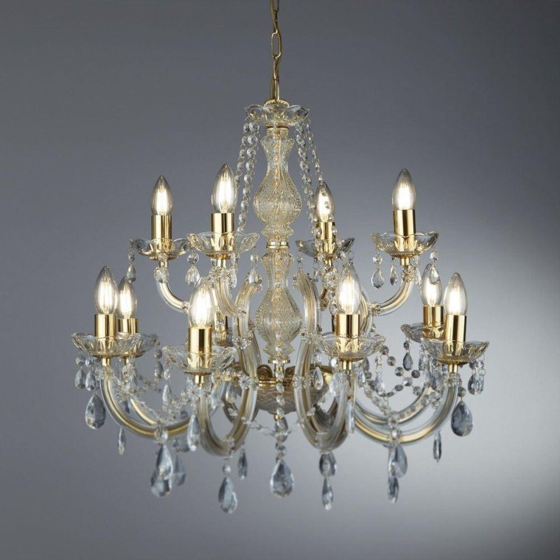 Searchlight Lighting Searchlight 699-12 Marie Therese 12 Light Ceiling Chandelier In Polished Brass