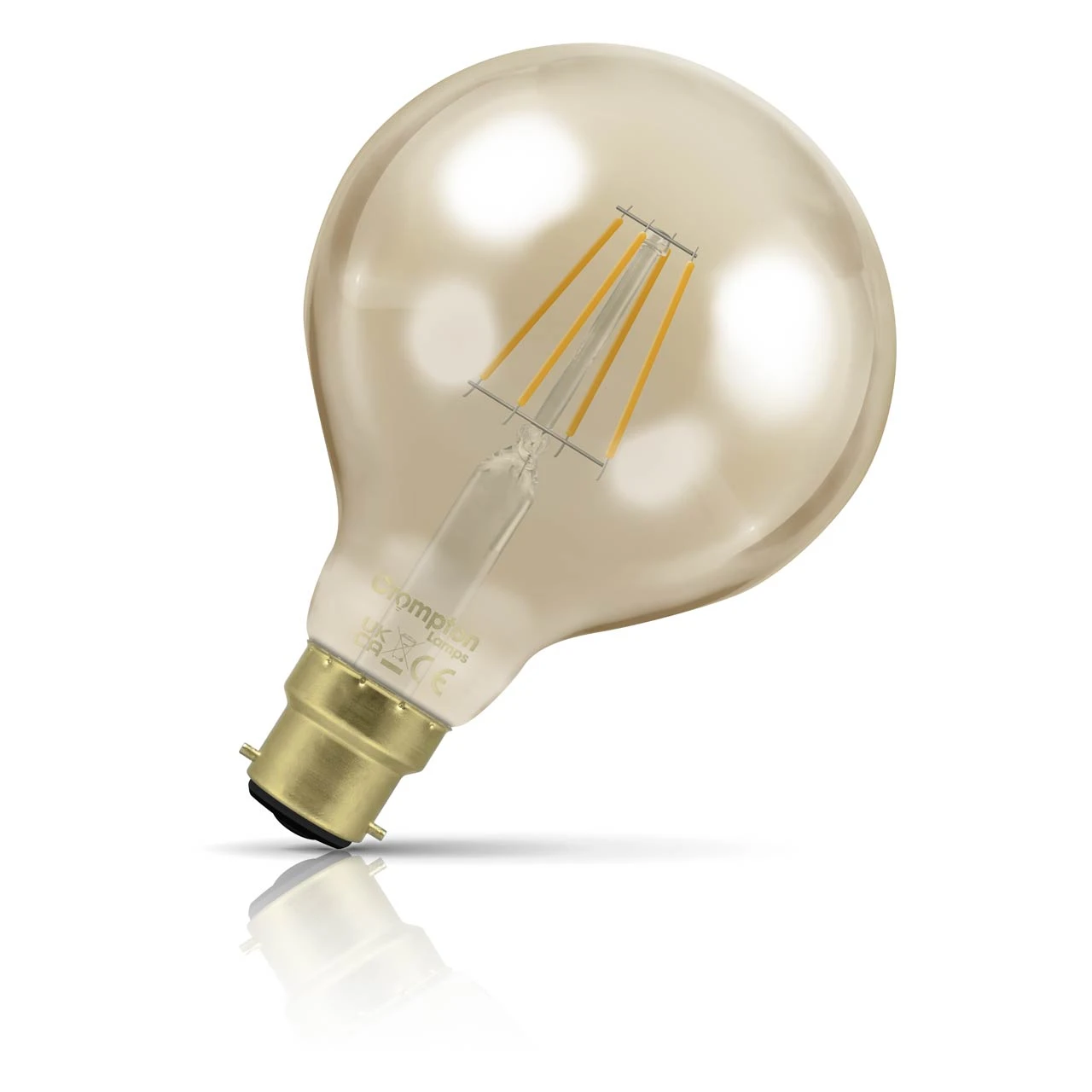 Crompton Lamps Crompton Globe LED G95 Light Bulb B22 4.5W (35W Eqv) Dim Extra Warm White Antique Filament Bayonet Vintage Gold