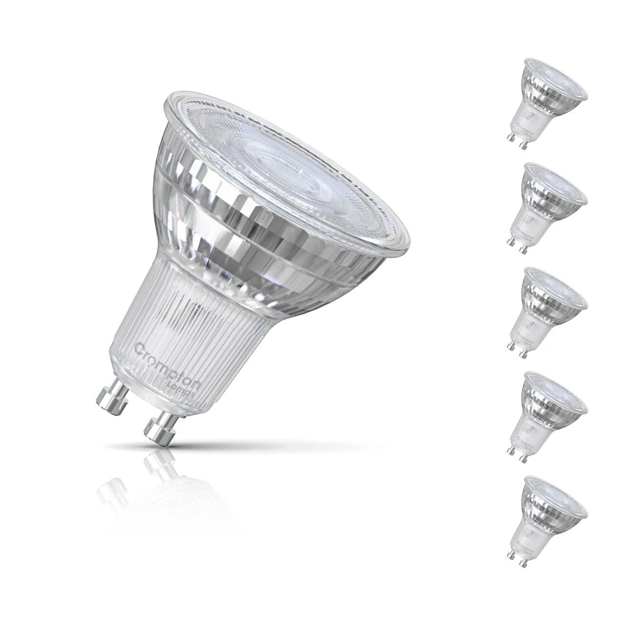 Crompton Lamps 5-Pack Crompton GU10 Spotlight LED Light Bulbs 3.7W Dimmable 2700K Warm White Full Glass 50W Eqv Halogen Replacement