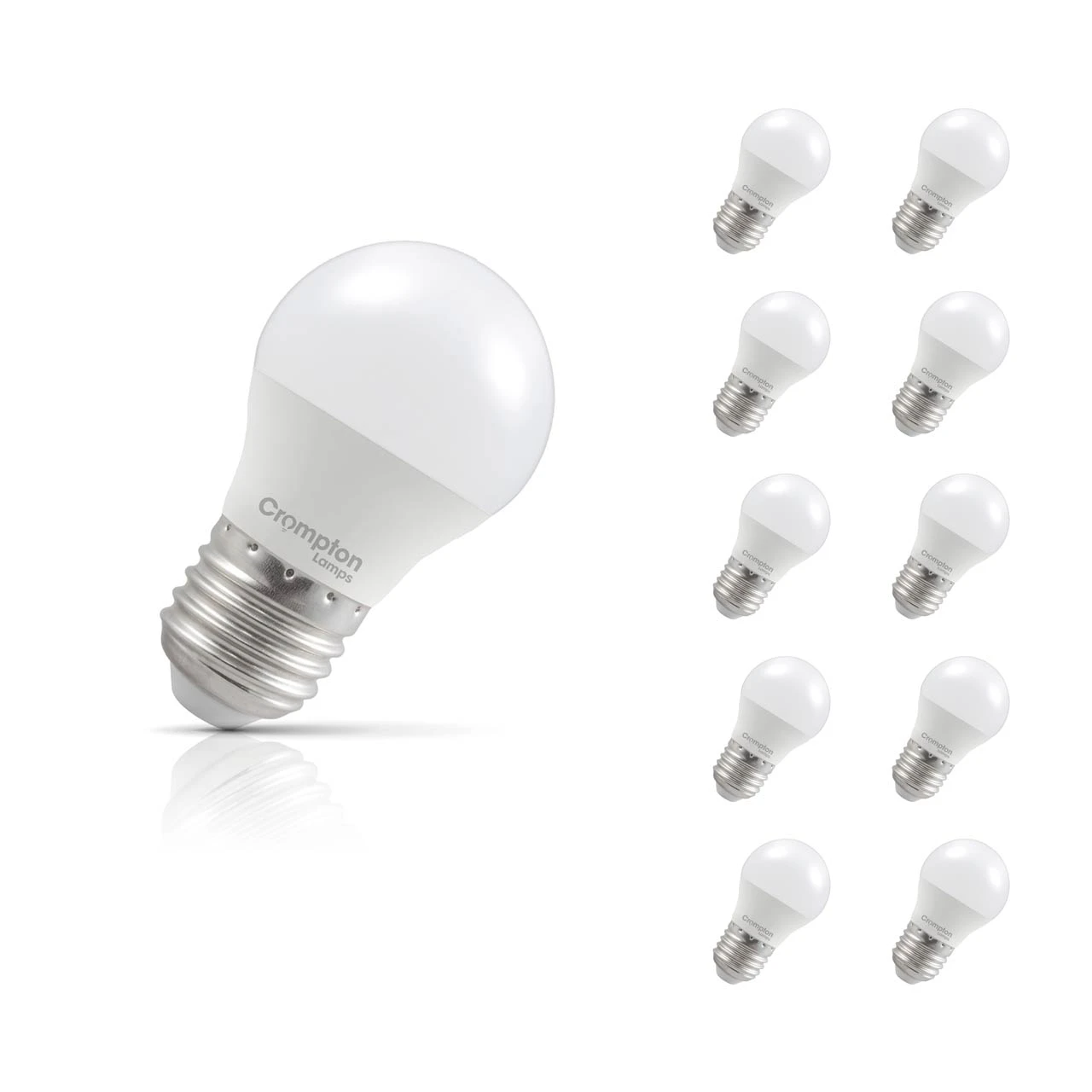 Crompton Lamps 10-Pack Crompton Golfball LED Light Bulbs E27 4.2W (40W Eqv) Warm White Opal Round Screw Frosted