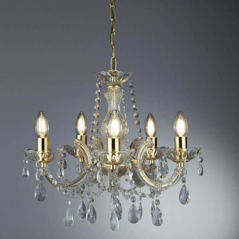 Searchlight Lighting Searchlight 699-5 Marie Therese 5 Light Crystal Chandelier in Polished Brass