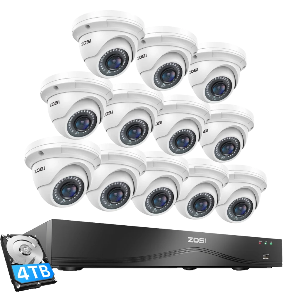 Zosi Official Store C429 5MP PoE Security Camera System + 4K 16 Channel PoE NVR with 4TB Hard Drive, 12
