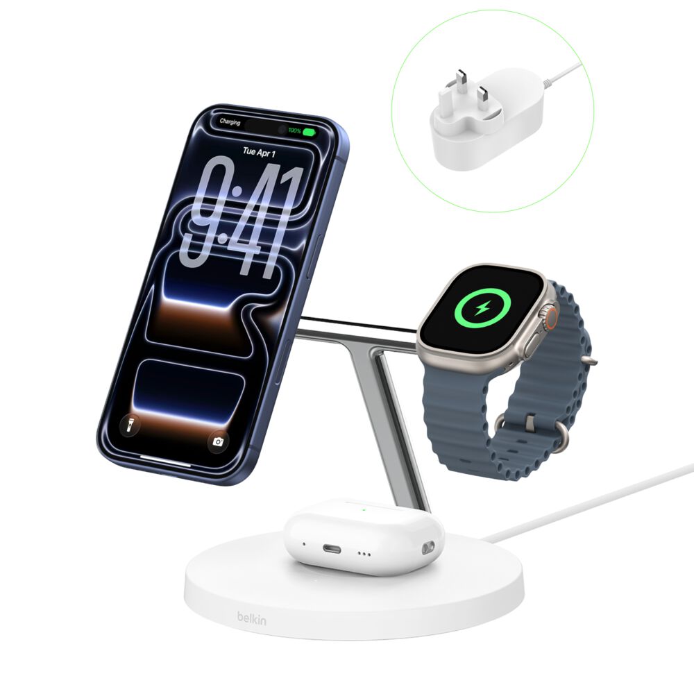 Belkin BoostCharge Pro 3-in-1 Wireless Charging Stand with Qi2 15W