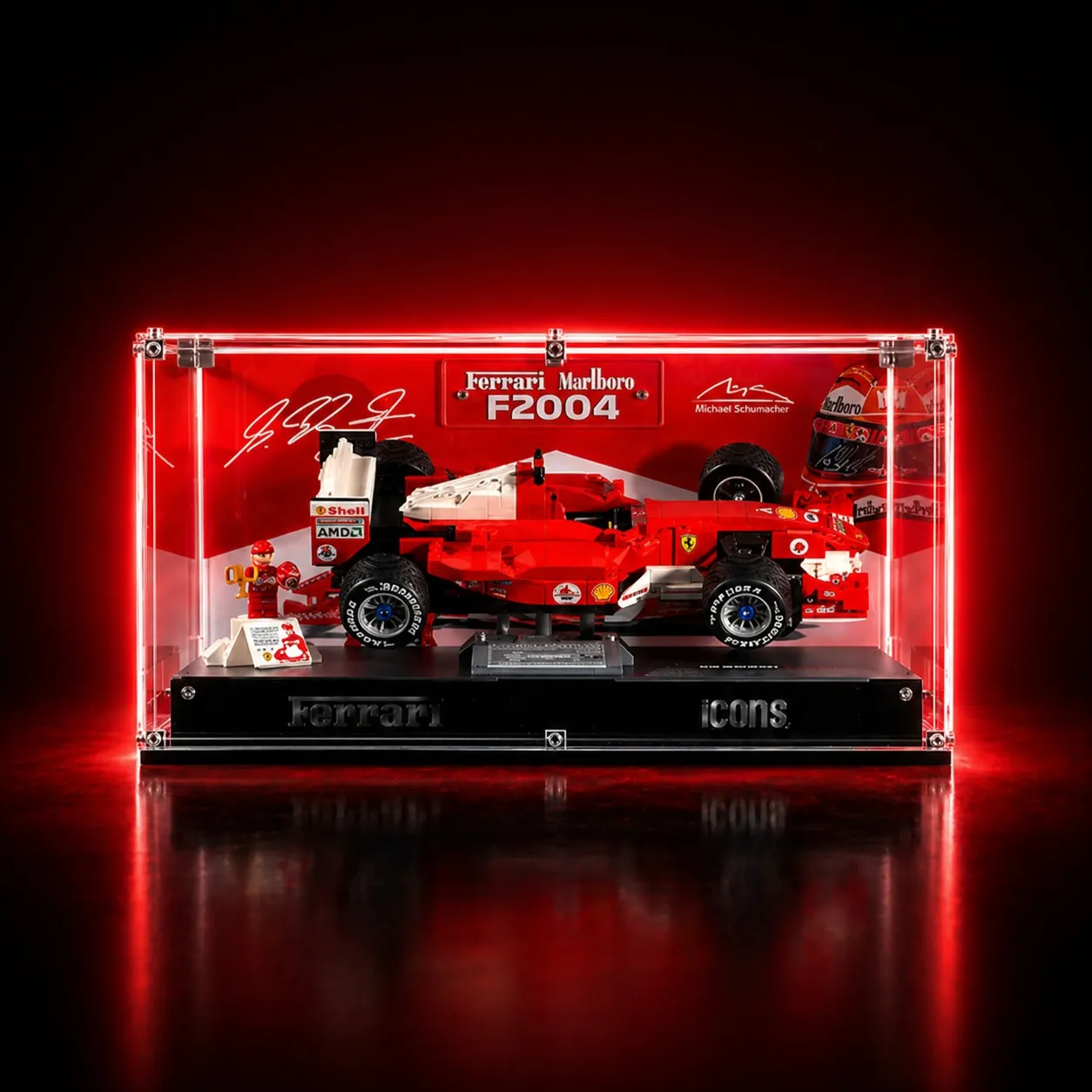 Premium Display Case Compatible with LEGO®Icons for F1 Legends (10330, 10353, 11375) - Ferrari F2004 & Michael Schumacher