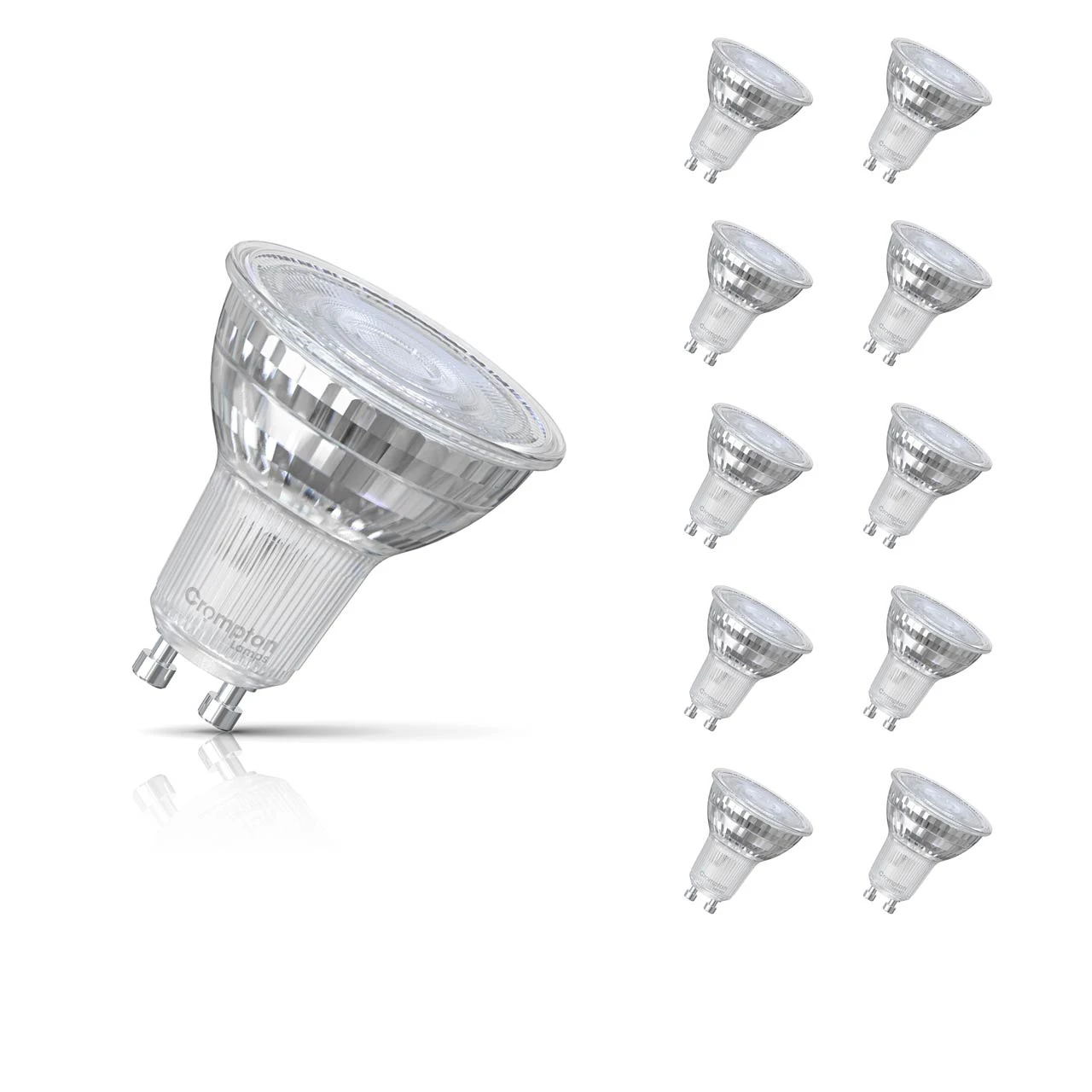 Crompton Lamps 10-Pack Crompton GU10 Spotlight LED Light Bulbs 3.7W 4000K Cool White Full Glass 50W Eqv Halogen Replacement
