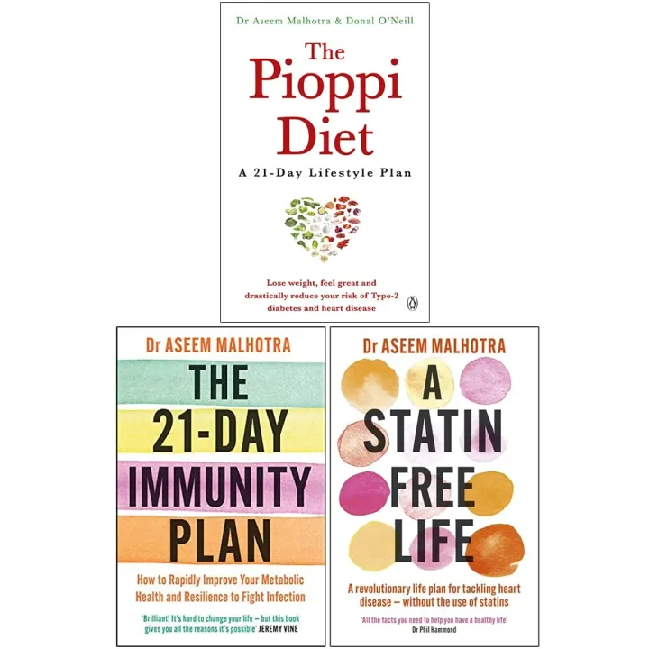 Dr Aseem Malhotra 3 Books Collection Set - Pioppi Diet, Immunity & Statin-Free - Non Fiction - Paperback